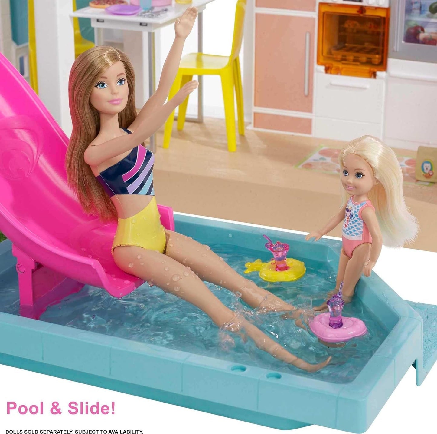 Barbie Droomhuis (114 cm), poppenhuis met 3 verdiepingen, zwembad, glijbaan, rolstoellift, 75 accessoires, poppen, geschikt als cadeau voor kinderen vanaf 3 jaar, GRG93