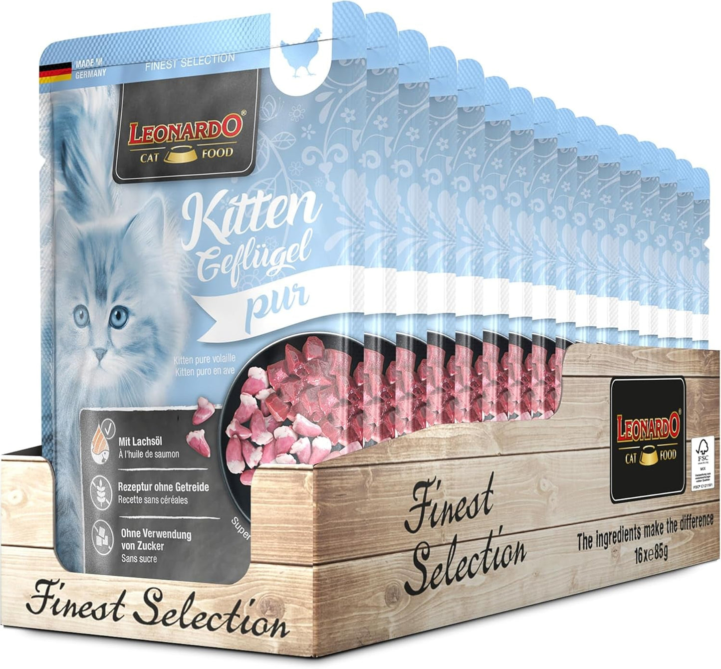 LEONARDO Verse Zakjes [16 x 85g nat kattenvoer, graanvrij] | Compleet natvoer in individuele zakjes
