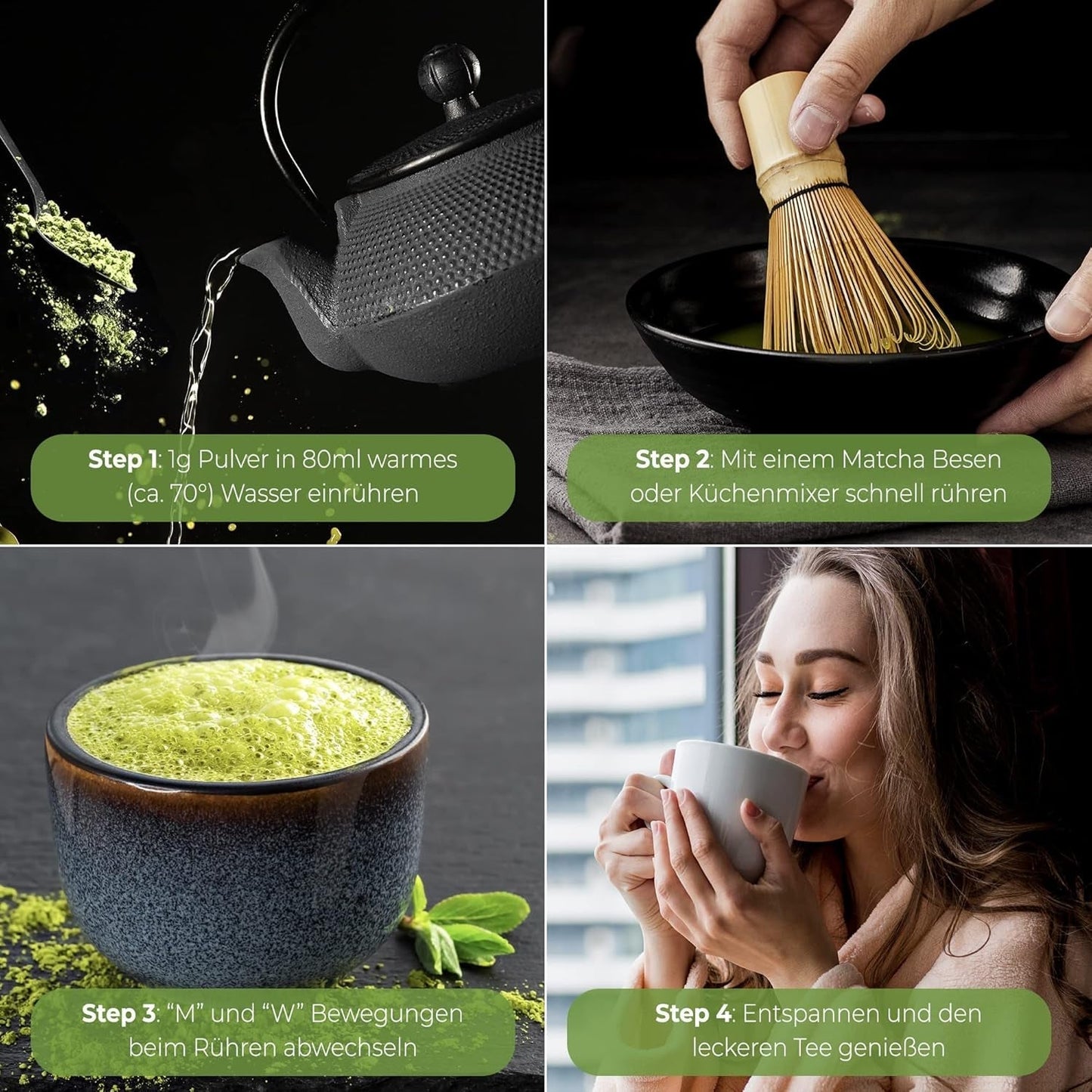 Uniqo Matcha theepoeder 200 g in hervulbare ecologische verpakking