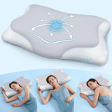 Cloudétoile Nekkussen Memory Foam Kussen - 2 in 1 Ergonomisch Orthopedisch Kussen Visco Foam Kussen Zijslaper Neksteun Kussen In hoogte verstelbaar Memory Foam Kussen Wit 64X38X12cm Cervicale Orthopedische Kussens Naty Shop Grijs 65X39X12 Cm