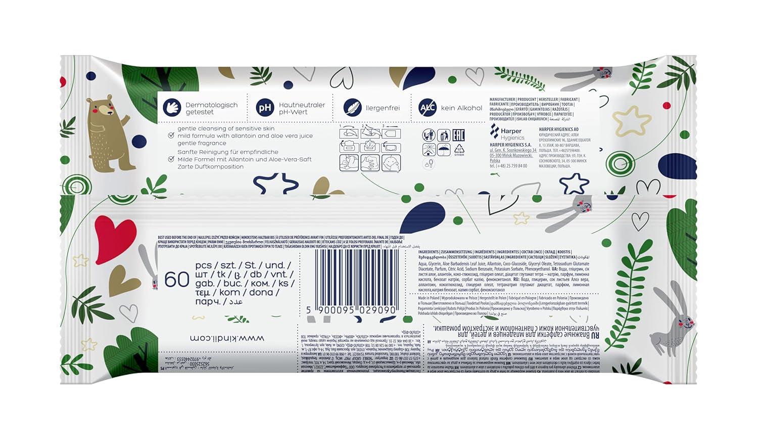 Kindii Natural Balance vochtige doekjes voor baby's – (1 x 60 st.) Vochtige doekjes voor baby's en kinderen – Beschermend, Aloë Vera, delicate geur – 60 st.