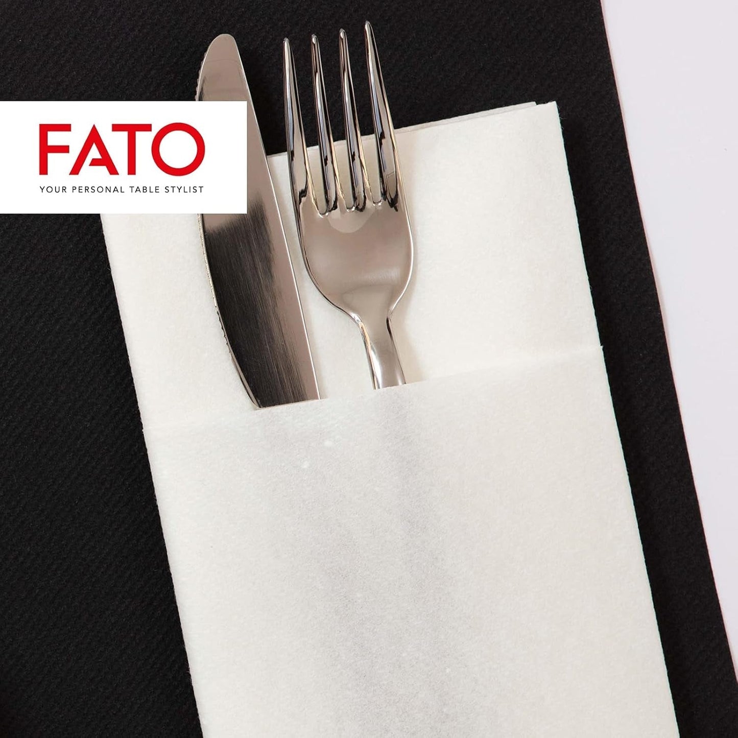 Fato - Droogpapieren servetten, Airlaid, stoffen effect, verpakking van 50 servetten, maat 40X40 in 4 gevouwen, kleur zwart