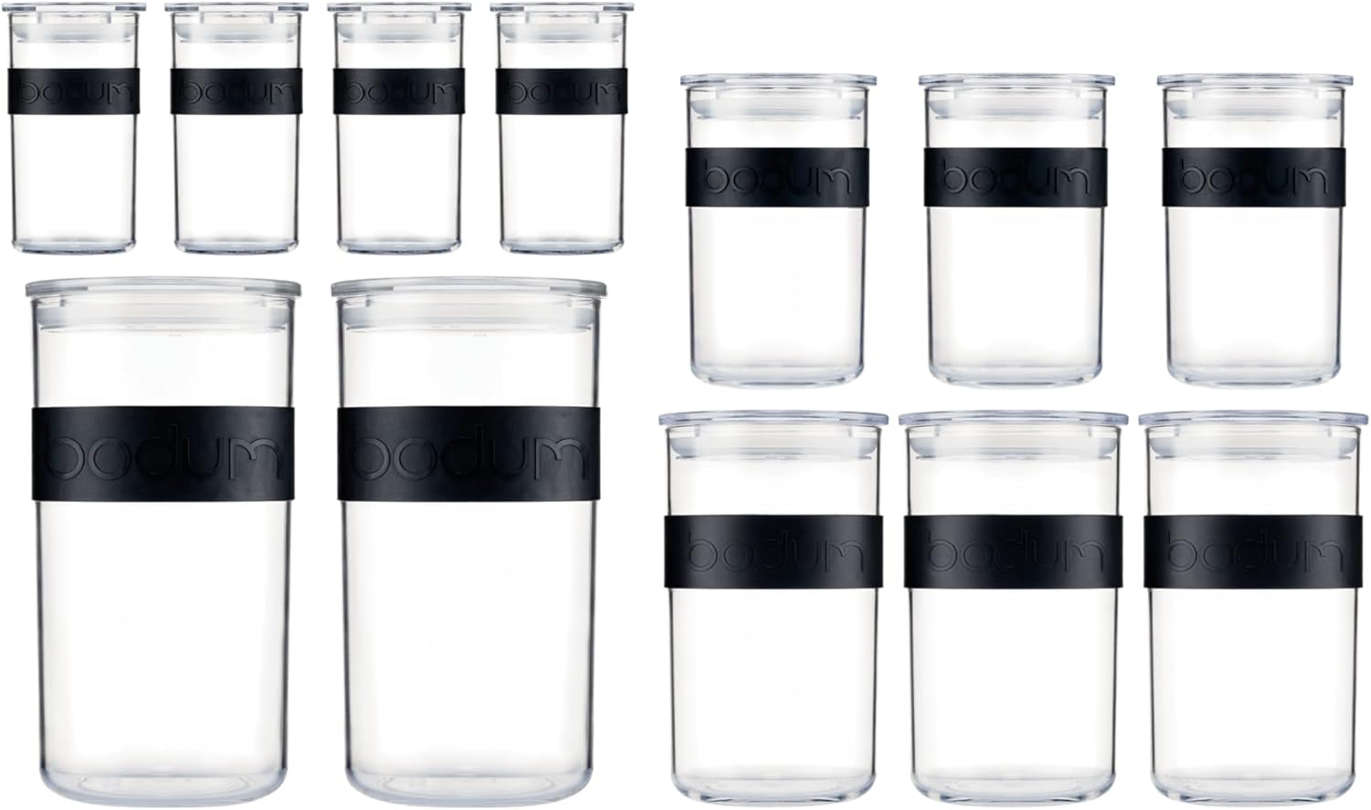 BODUM PRESSO voorraadpotten, kunststof, zwart, 4 x 0,25 l, 3 x 0,6 l, 3 x 1 l, 2 x 2 l Voedselbewaardozen Naty Shop