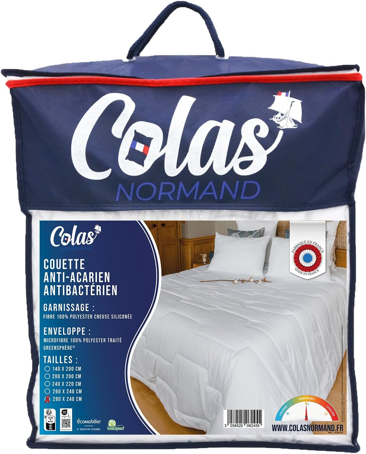 COLAS NORMAND - Dekbed tegen mijten en bacteriën - Gematigd - 280 X 240 Cm - Langdurige werking - Perfecte hygiëne - Microvezel - Zacht en comfortabel - Wasbaar Dekbedden en dekbedden Naty Shop