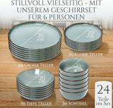 Steingut Geschirrset 6 Personen Rustiek 24 tlg. TESTSIEGER, Hochwertiges Landhaussttil Steingut Geschirr Set, Schüssel- und Teller Set, Tafelservice 6 Personen, Geschirrsets Puur Wonen in Rauchblau