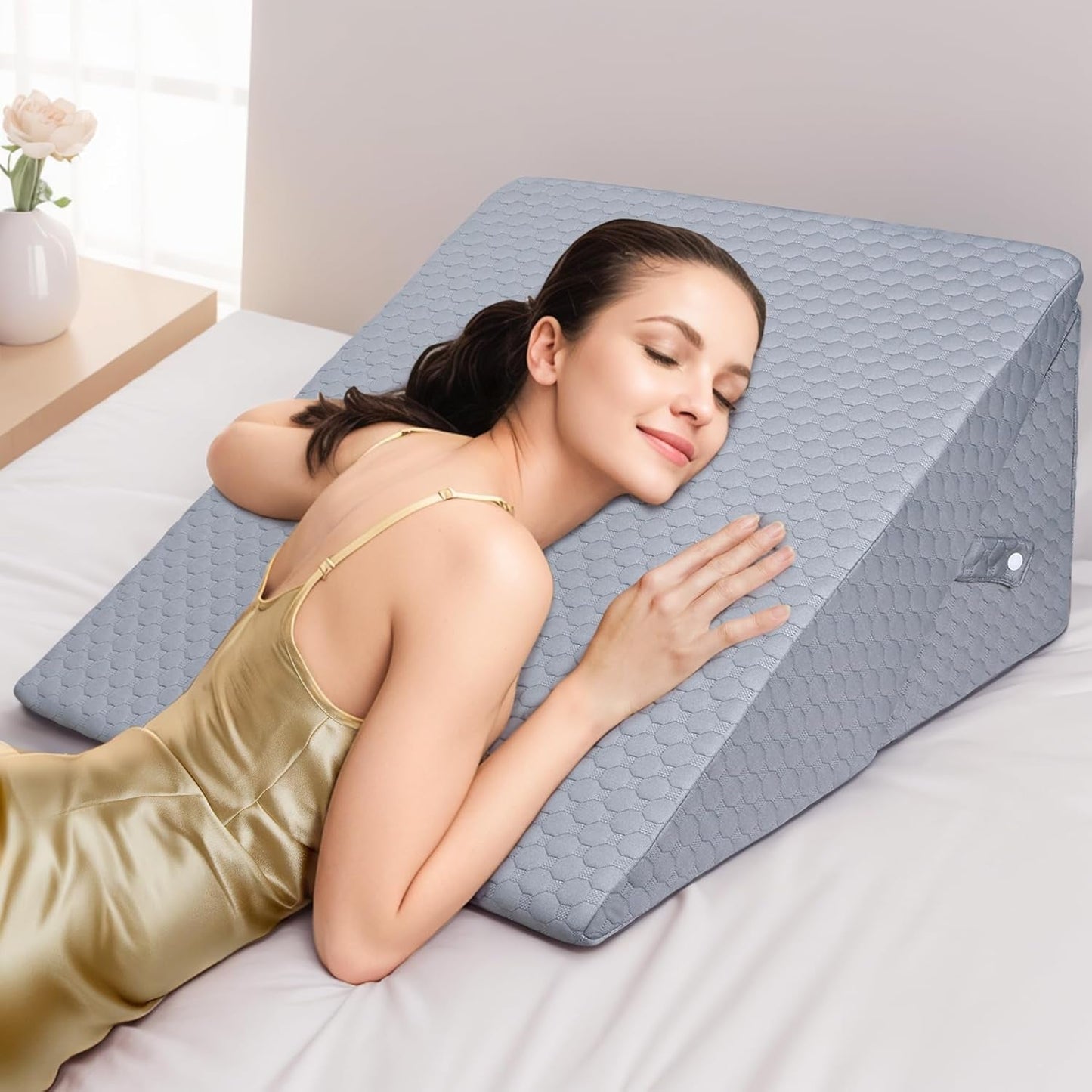 KINDEREN Verstelbaar wigkussen, leeskussen van schuim met hoge dichtheid voor bed en bank, ergonomisch bedwighoofdkussen voor slaaprefluxapneu, beenkussen/rugkussen voor spelen en lezen (groen)