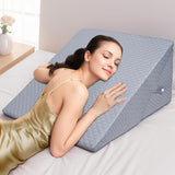 KINDEREN Verstelbaar wigkussen, leeskussen van schuim met hoge dichtheid voor bed en bank, ergonomisch bedwighoofdkussen voor slaaprefluxapneu, beenkussen/rugkussen voor spelen en lezen (wit en grijs)