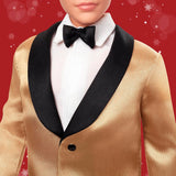 Barbie Signature 2025 Holiday Blonder Ken Modepuppe zum Sammeln in complete Anzug met Goldener Jacke in Einer Verpackung zum Ausstellen en met Puppenständer, JGK55