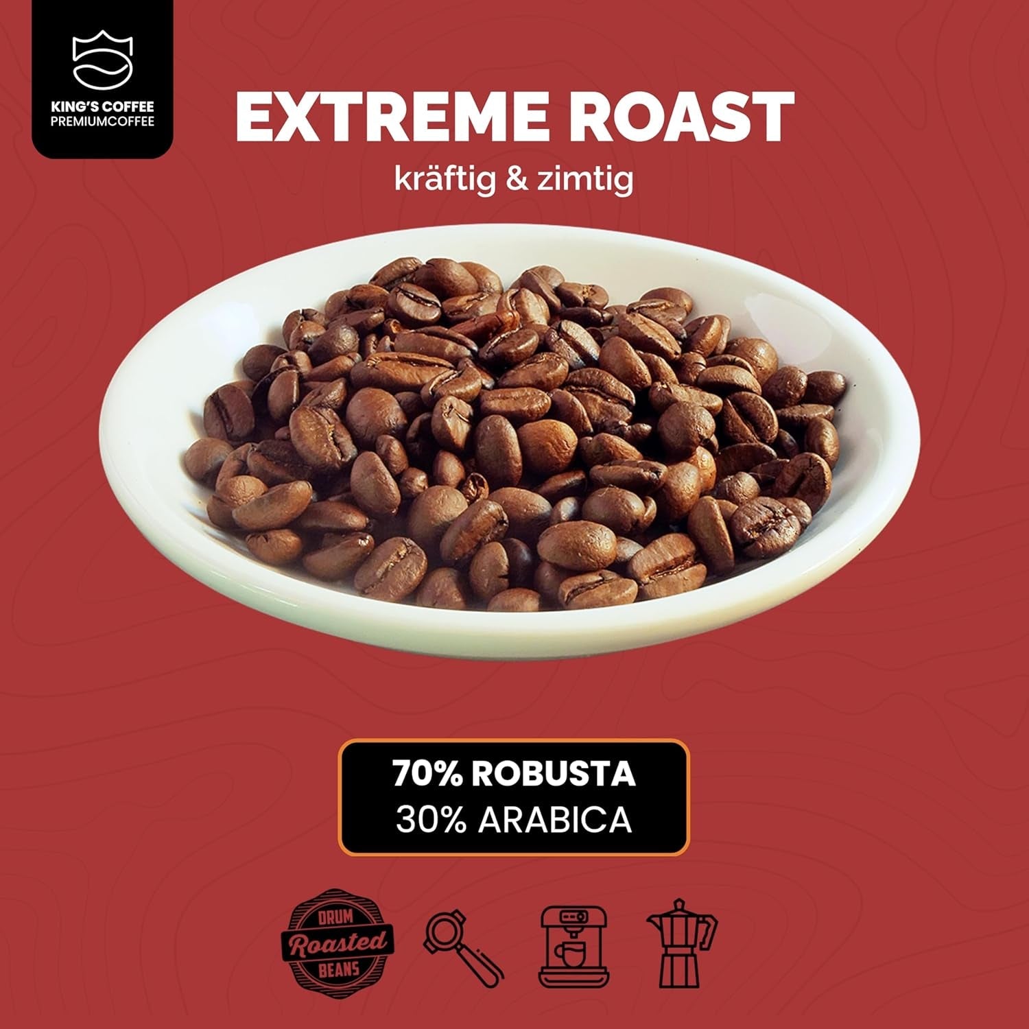 KING'S COFFEE - EXTREME ROAST - Espresso Intenso bonen - zeer lage zuurgraad - kleine batchbranding uit Italië - koffiebonen voor volautomatische machines en portafiltermachines - 1 kg