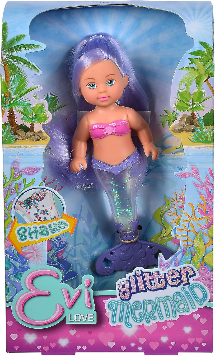Simba 105733482 - Evi Love Glitter Zeemeermin, zeemeerminpop met een staartvin die oplicht als hij wordt geschud. Er wordt slechts EEN artikel verstrekt.