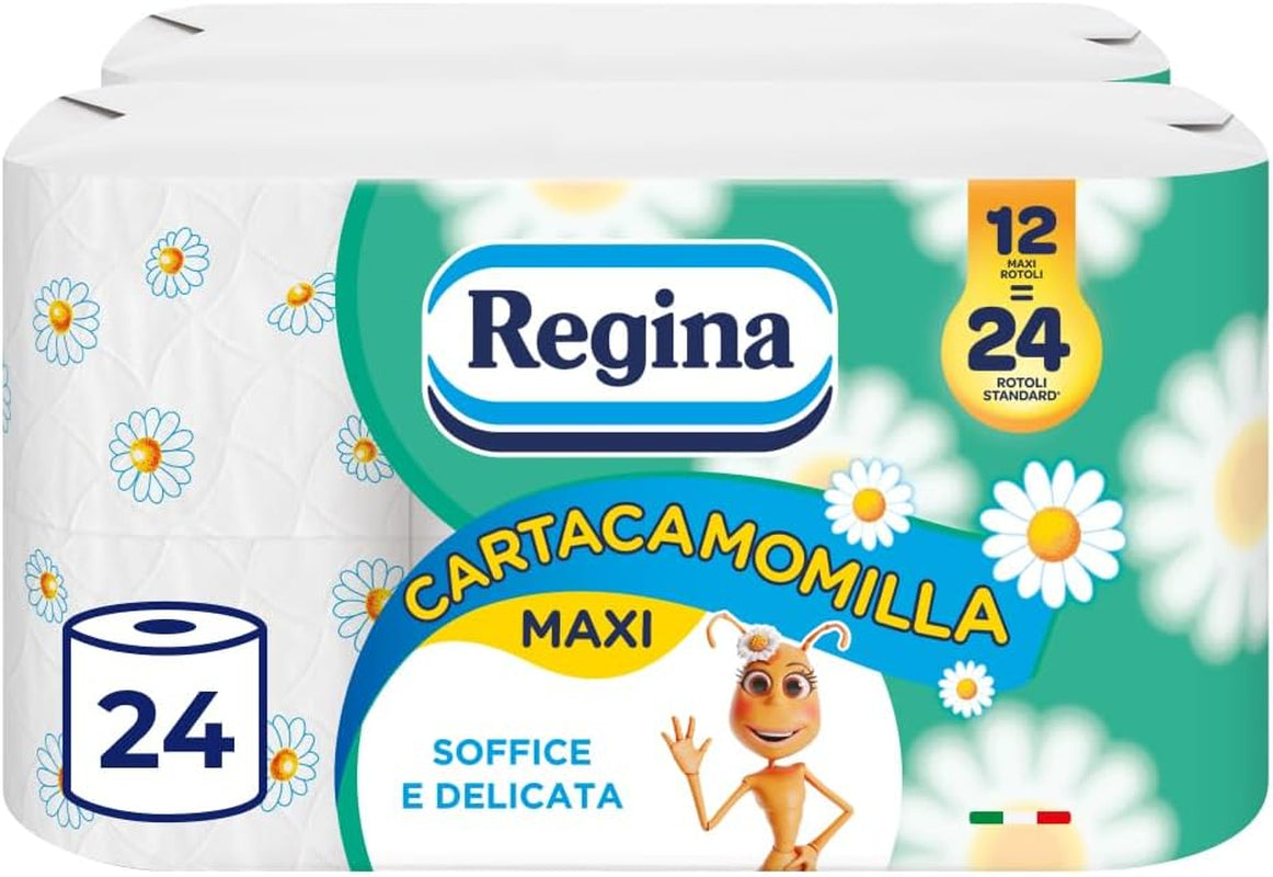 Regina Cartacamomilla - 8 rollen toiletpapier, 300 pluizige vellen, 3-laags, zacht en stevig, recyclebare papieren verpakking