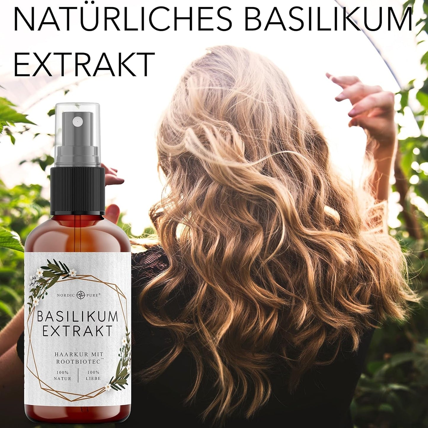 Haarbehandeling met basilicumextract van Nordic Pure | Voor de verzorging van dun, droog en kwetsbaar haar | Kan haaruitval voorkomen 100ml Naty Shop haarverzorging