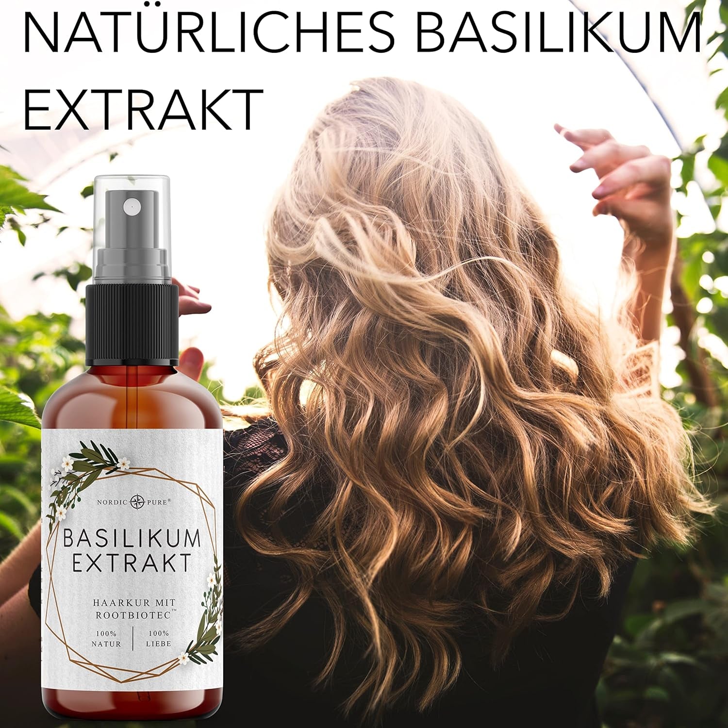 Haarbehandeling met basilicumextract van Nordic Pure | Voor de verzorging van dun, droog en kwetsbaar haar | Kan haaruitval voorkomen 100ml Naty Shop haarverzorging