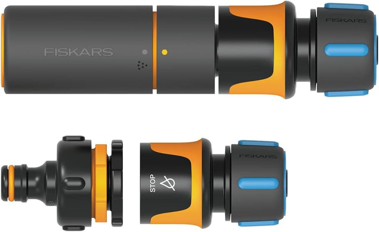 Fiskars waterrad waterslangset met 2 slangaansluitingen en kraanaansluiting, universele maat, torsiestijfheid niveau 4 (van 5), 1,8 m, Ø1,3-1,5 cm (1/2-5/8"), zwart/oranje/blauw, 1057621