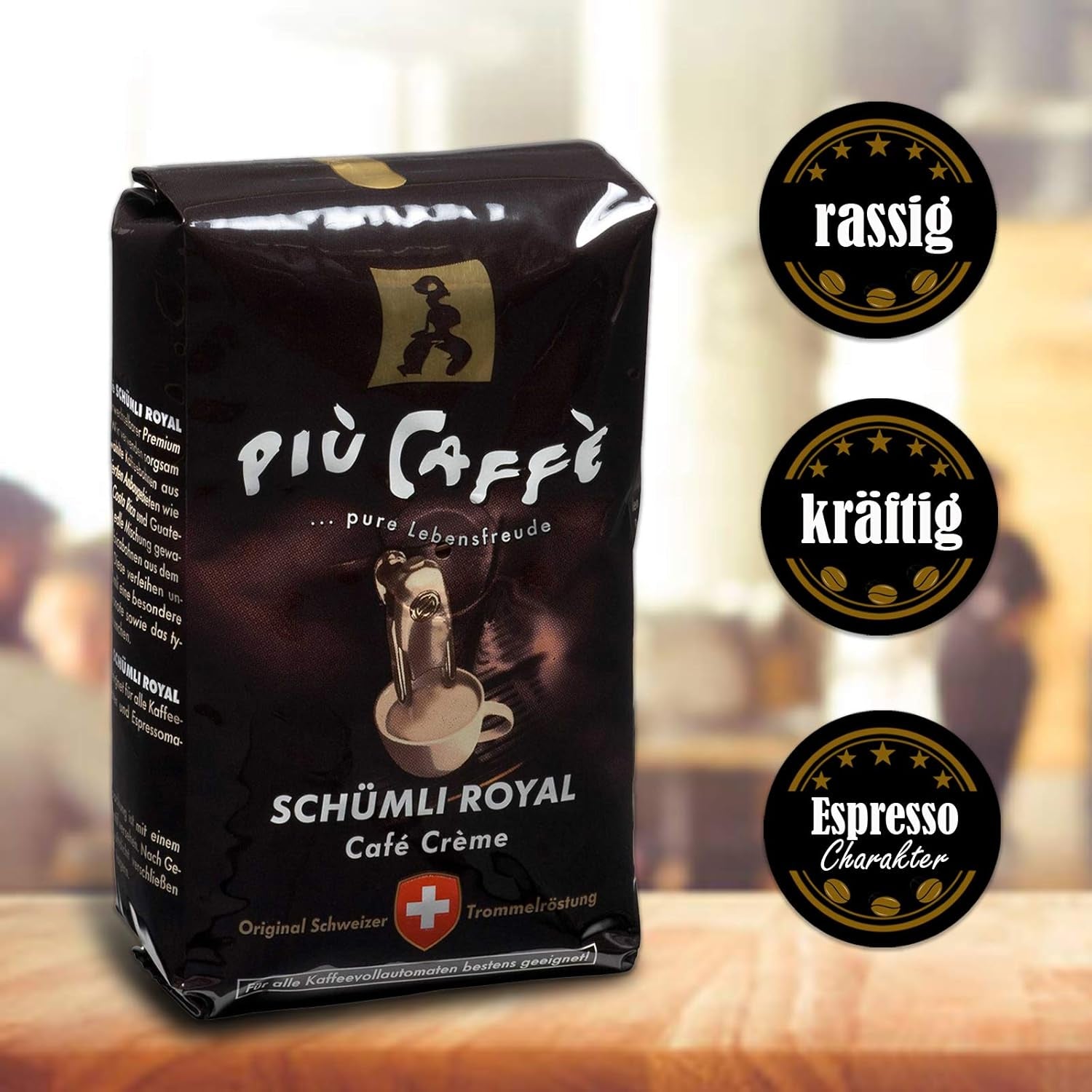 Café Crème Kaffeebohnen, würzig, kräftig, intensiv en gehaltvoll, Arabica en Robusta, Schweizer Trommelröstung, ganze Bohnen für Volllautomaten Schümli Royal 1 kg