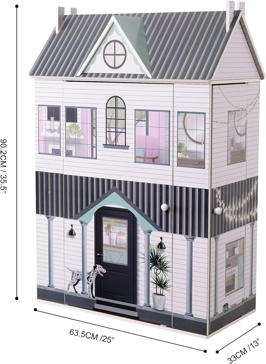 Olivia's Little World Dreamland 3-laags interactief houten poppenhuis met 13 poppenmeubelaccessoires Wit TD-13632A