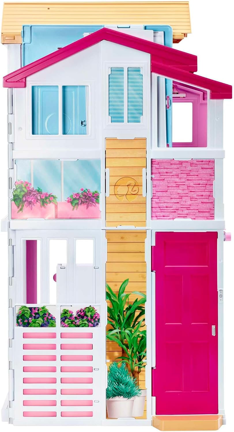 Barbie House Dream Villa 3 verdiepingen tellend herenhuis met 5 kamers inclusief accessoires zoals meubels, opvouwbaar en opbergruimte, speelgoed vanaf 3 jaar oud, DLY32 Naty Shop poppenhuizen