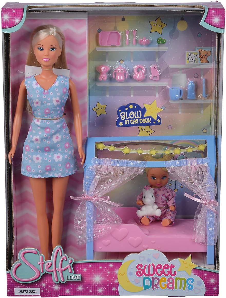 Simba Steffi Love Sweet Dreams / Schattige babypop en wieg / met glow-in-the-dark-functie / 12 stuks / 29cm / Voor kinderen vanaf 3 jaar