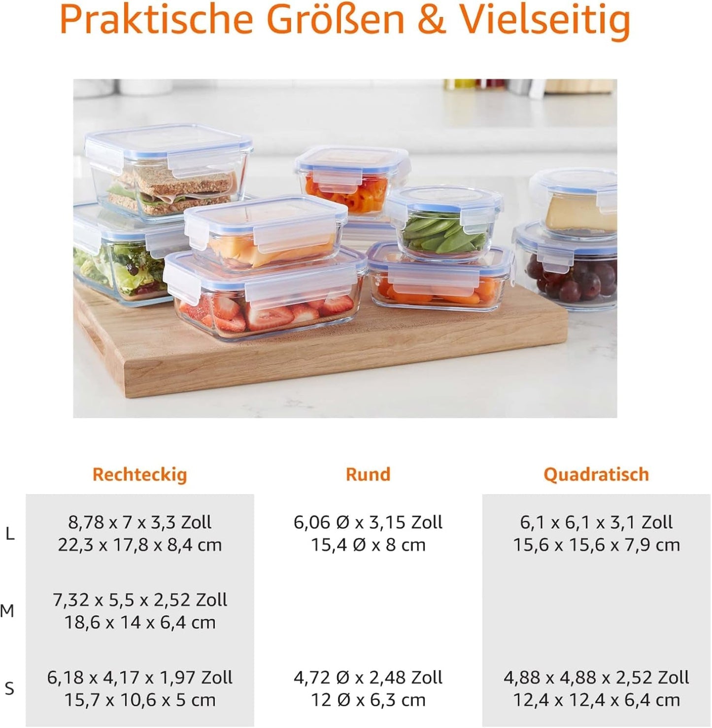 Amazon Basics Glazen voedselcontainers met deksels, 20 stuks (10 containers + 10 deksels) BPA-vrij, helderblauwe voedselbewaardozen Naty Shop