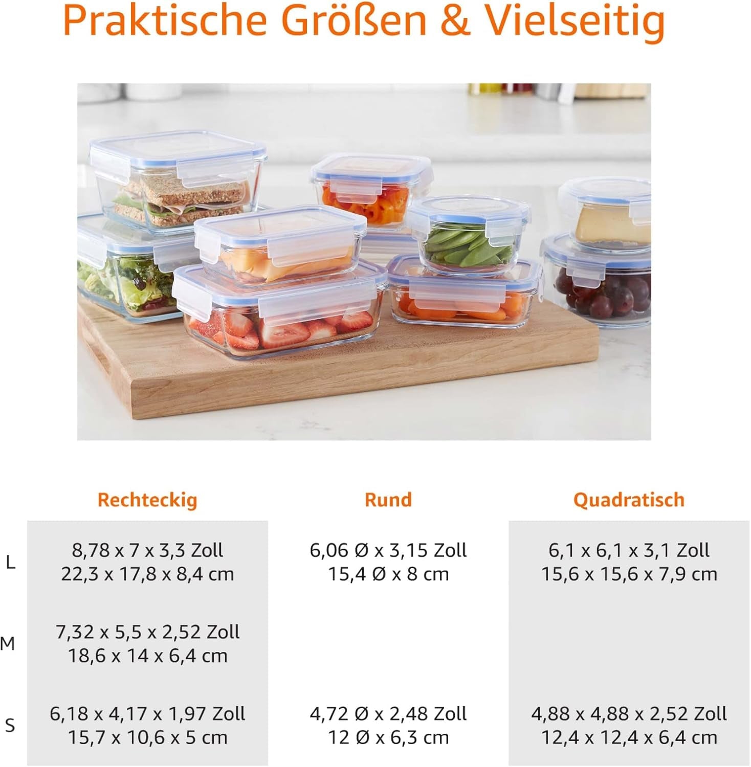 Amazon Basics Glazen voedselcontainers met deksels, 20 stuks (10 containers + 10 deksels) BPA-vrij, helderblauwe voedselbewaardozen Naty Shop