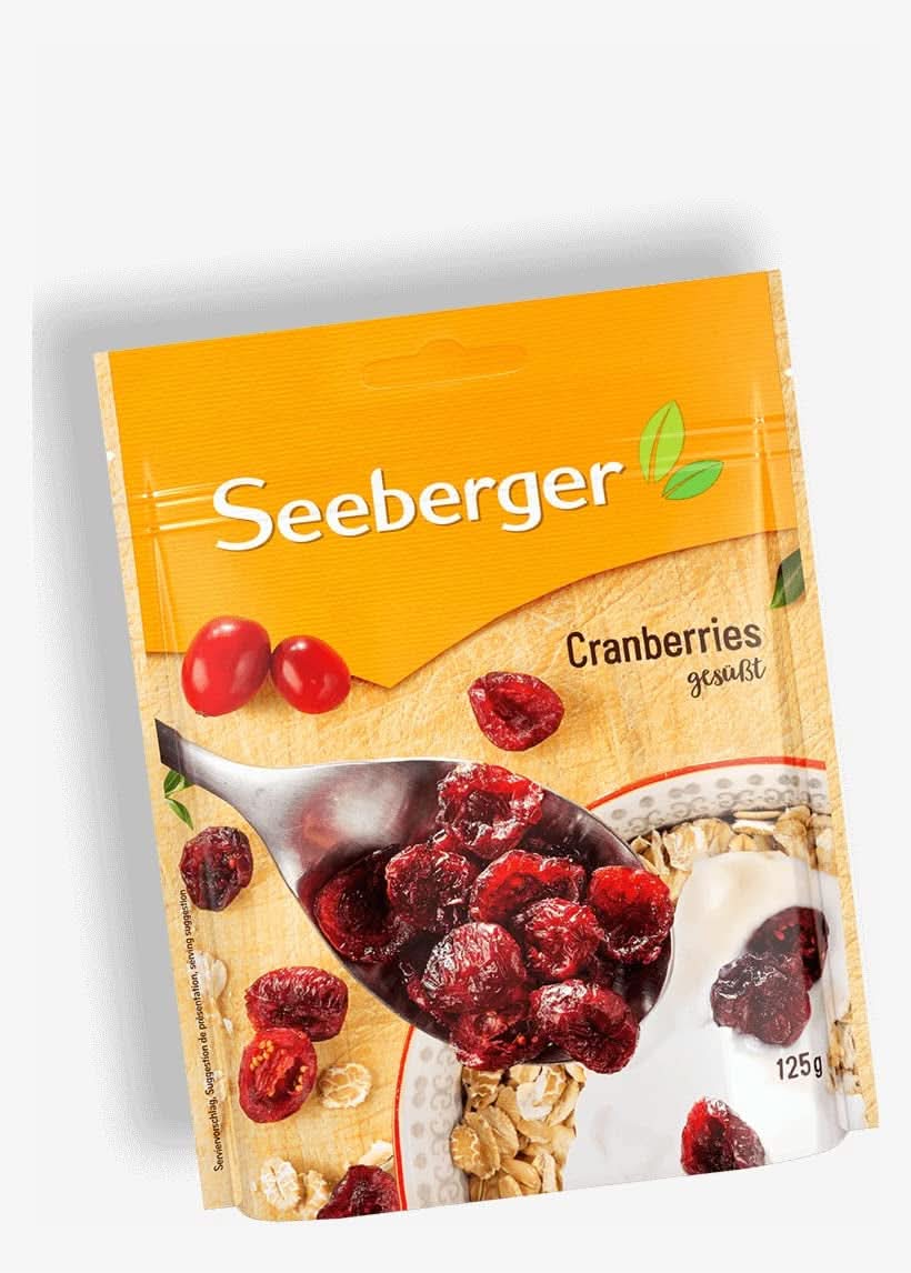 Seeberger, gehalveerde Canadese veenbessen, fruitig en zoet Naty Shop gedehydrateerde producten 125 gram