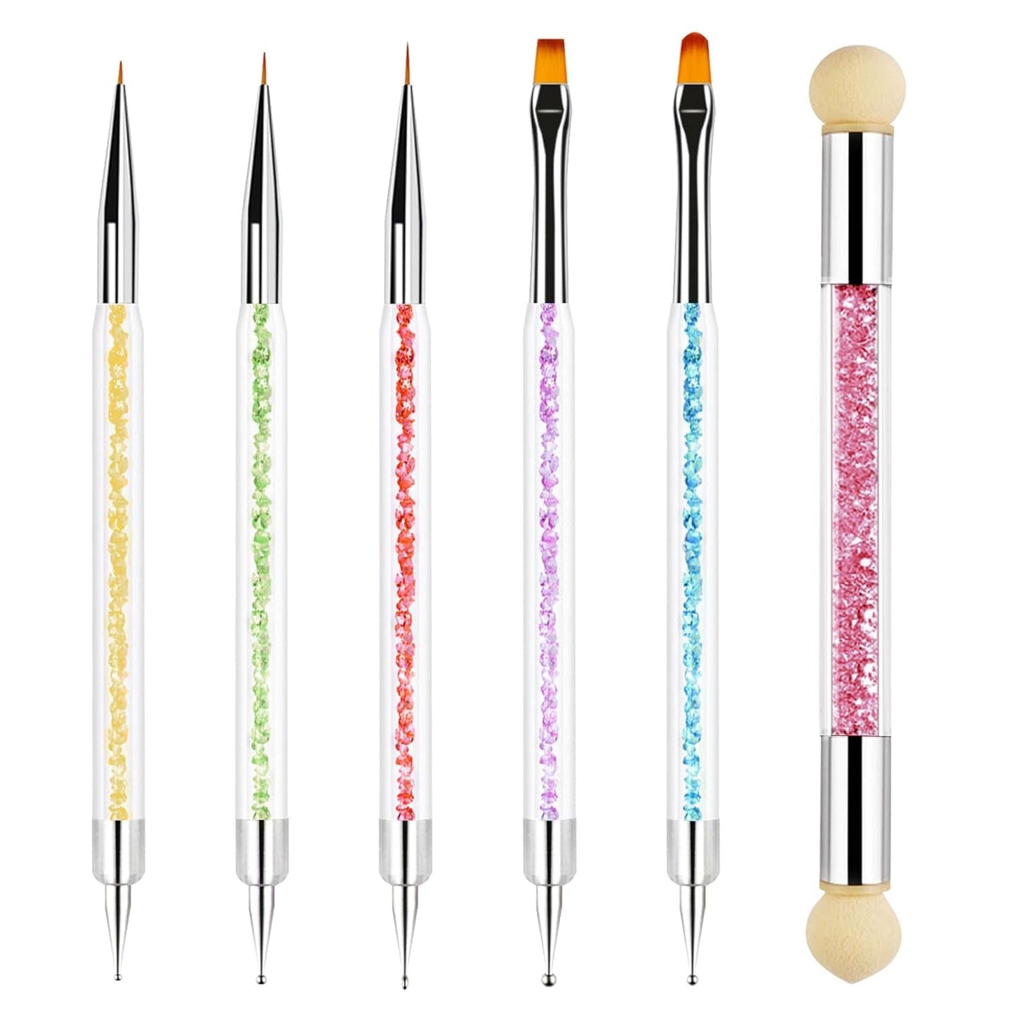 Sullarpek 6 Stück Nagel Pinsel, Nail Art Pinsel, Pinsel Nageldesign, Nagel Pinsel Set, Nail Art Dotting Tools Mit 1 Sponge Brush Applikator, Nageldesign Zubehör Für DIY Nail Art Design