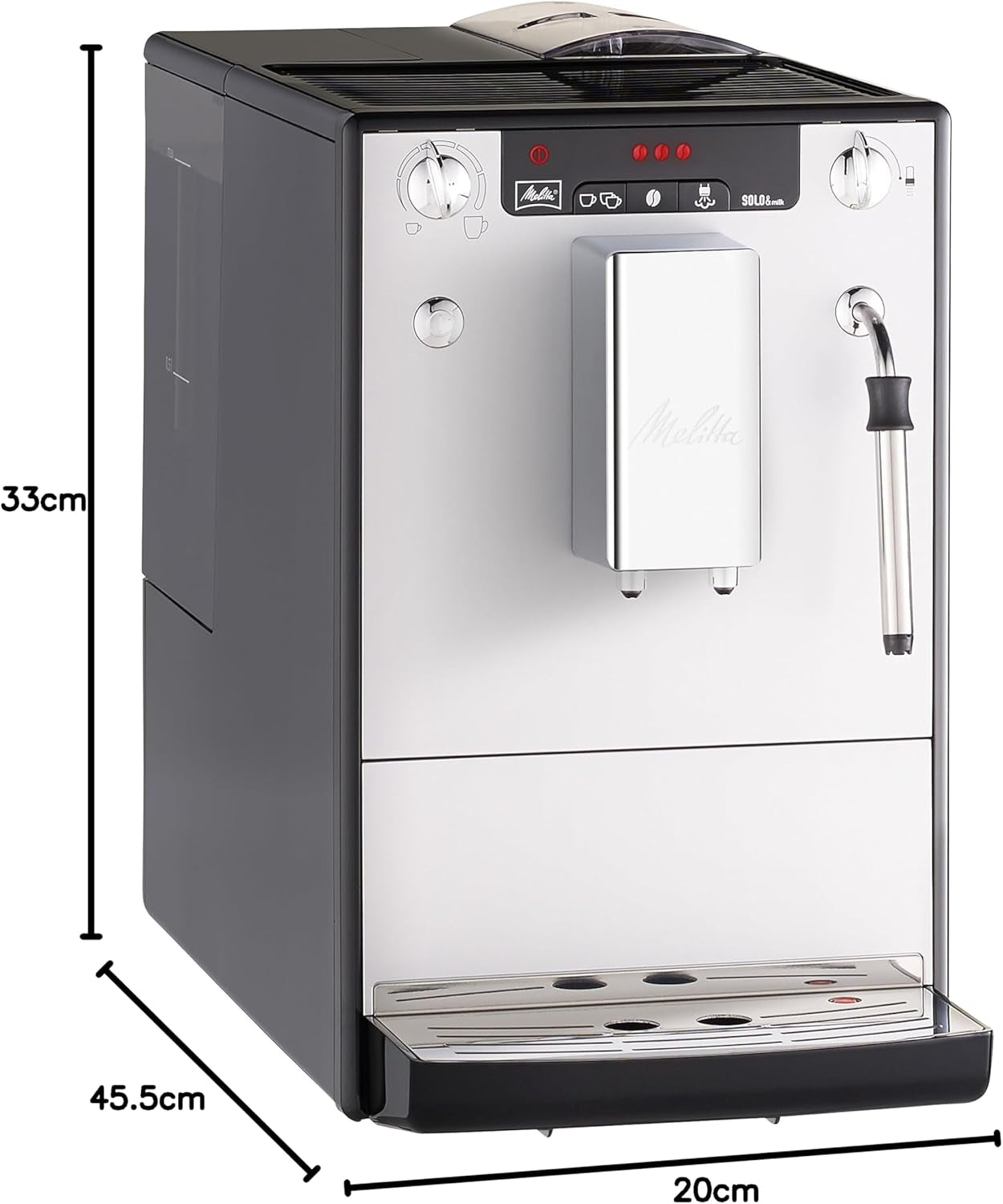 Melitta Solo & Milk - volautomatische slanke koffiemachine met melkopschuimer, koffiemachine met afneembaar waterreservoir, b.v. koffie of cappuccino, zilver
