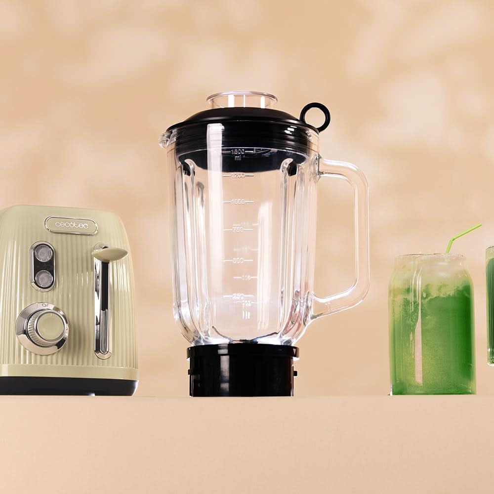 Cecotec Keukenmixer Retro Power Zwart Titanium Retrogroen. 1200 W Maximale Leistung, 2 Geschwindigkeiten, 4-Klingen-Messer Mit Schwarzer Titanbeschichtung en 1.5L Krug, Vintage-Design in Grün Kitchen Naty Shop