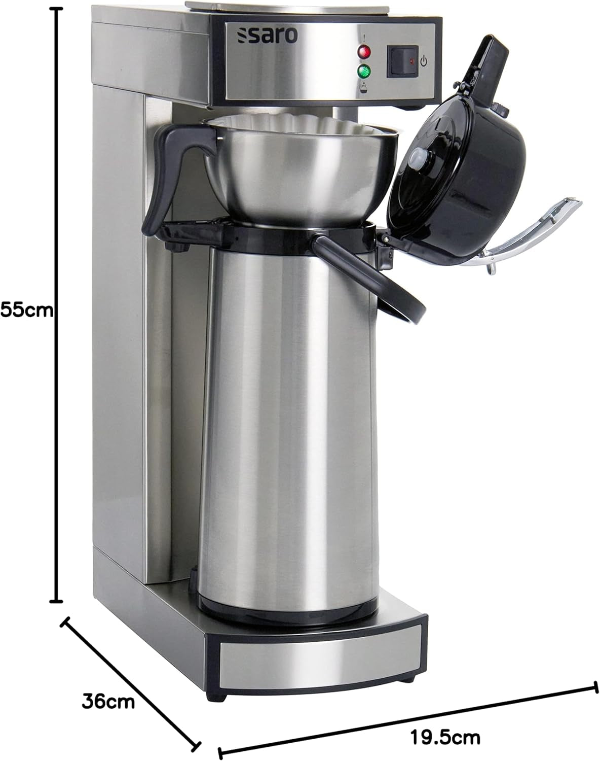 Saro espressomachine, inclusief karaf met geïsoleerde roestvrijstalen pomp – 2,2 l – bereidingstijd ca. 5–6 min – bescherming bij werking zonder water – 2,069 kW – model THERMO 24