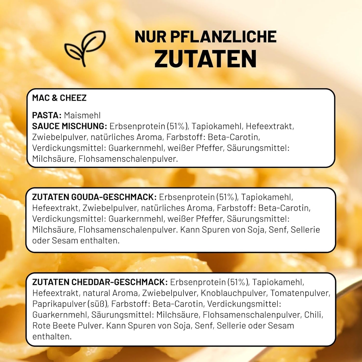 Gekweekte voedingsmiddelen Veganistische 3-delige set Veganistische Mac en Kaas, Goudse saus, Cheddarsaus, Laktosefrei Glutenfrei MAC & CHEEZ CHEATCHEEZ