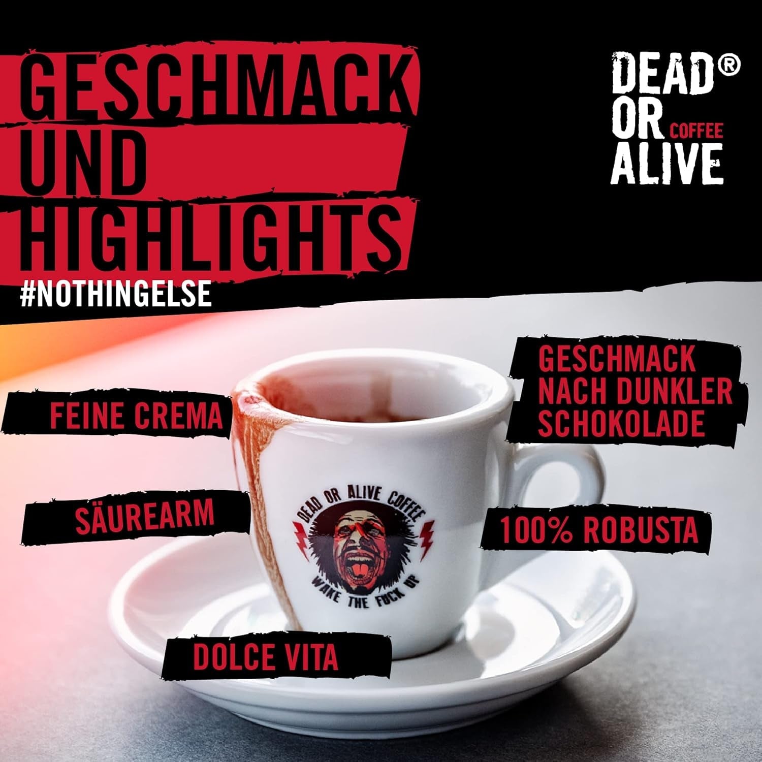 DEAD OR ALIVE Espresso No3 - Starke Espressobohnen 1kg - 100% Robusta - Kaffeebohnen für Kaffeevollautomat en Espressomaschine - Ganze Bohnen mit viel Koffein aus Italien - Koffiebonen