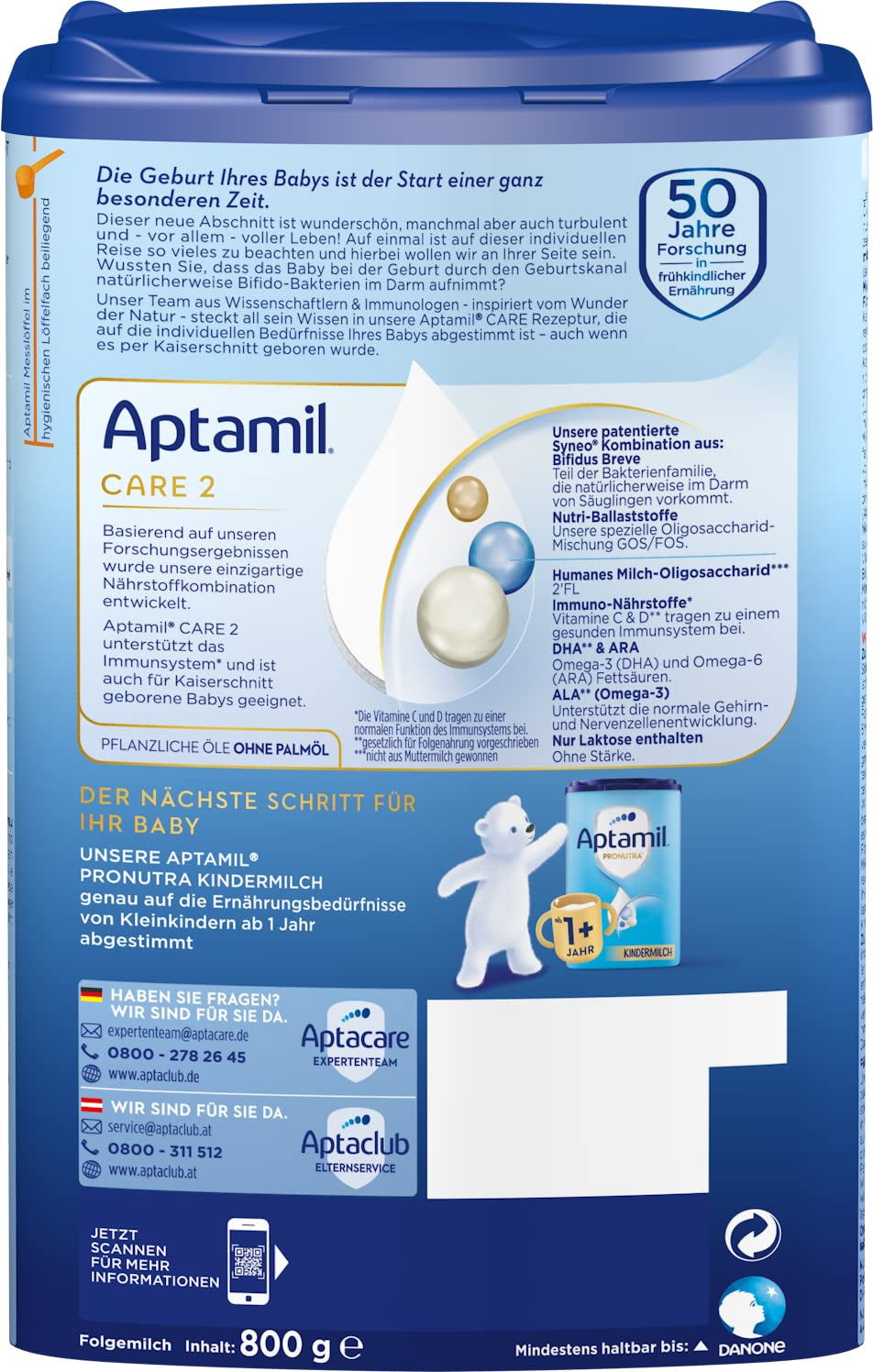 Aptamil Care 2 - Opvolgmelk na 6 maanden, met Omega 3 en 6, DHA en ARA, palmolievrij, babyvoeding, melkpoeder, 1 x 800 g (pak van 3)
