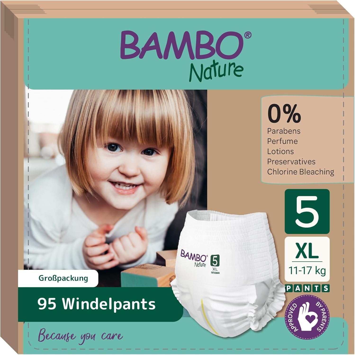 Bambo Nature Luiers, maat 5 (11-17kg) - Maandelijkse doos van 95 | Luiers met verbeterde lekbescherming | Ultiem comfort en vrijheid voor actieve kinderen | Dermatologisch geteste luiers