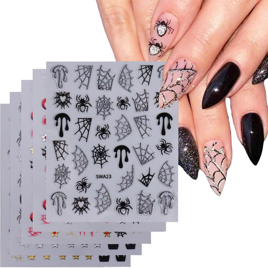5 stuks Halloween 3D nagelstickers, 5D stereoscopische nagelstickers, nageldecoraties, nagelontwerpaccessoires