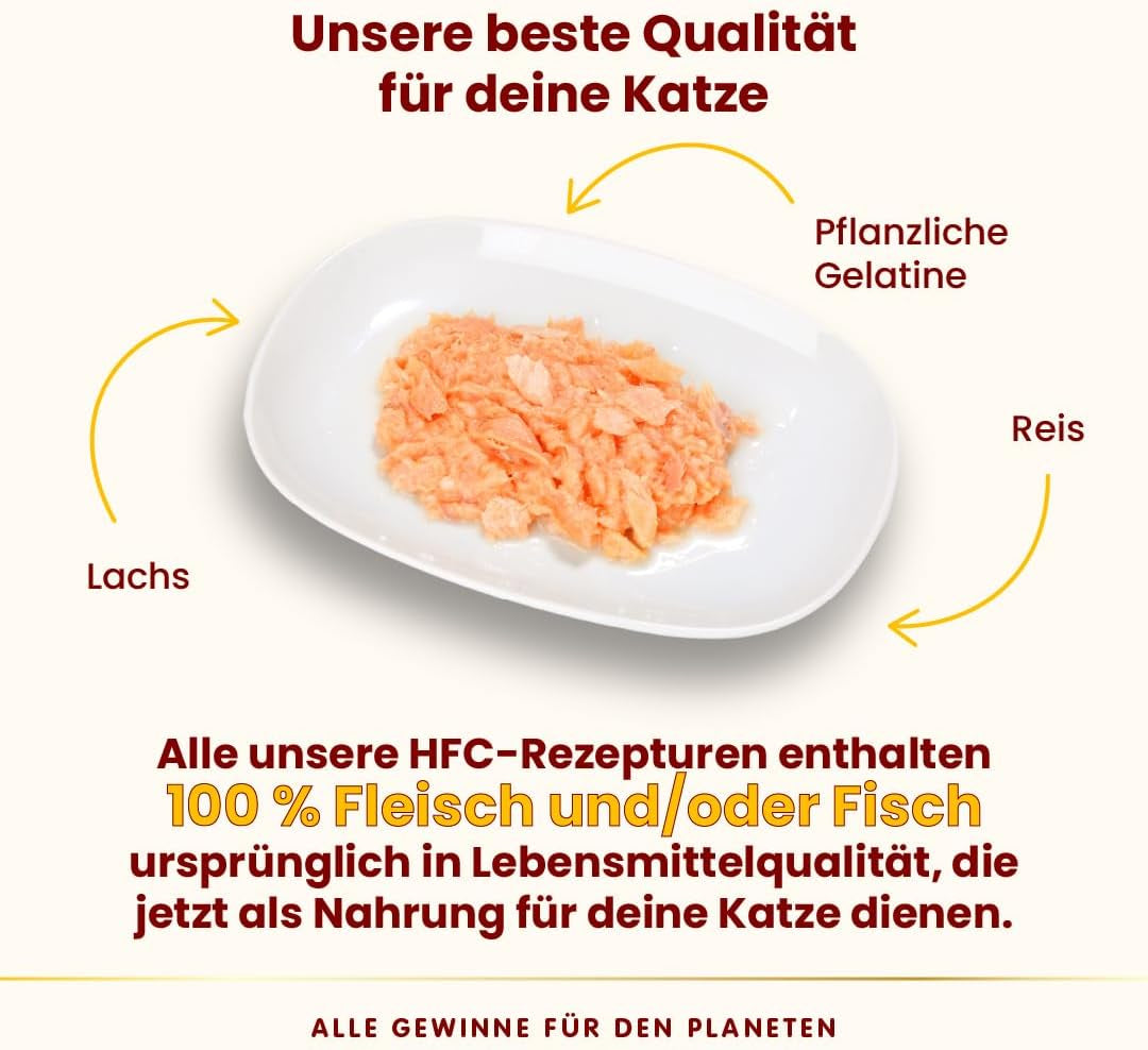 Almo Nature HFC Jelly - Nassfutter für ausgewachsene Katzen - Lachs - Menselijke kwaliteit, glutenvrij en monoproteïne - 6 x 70 g