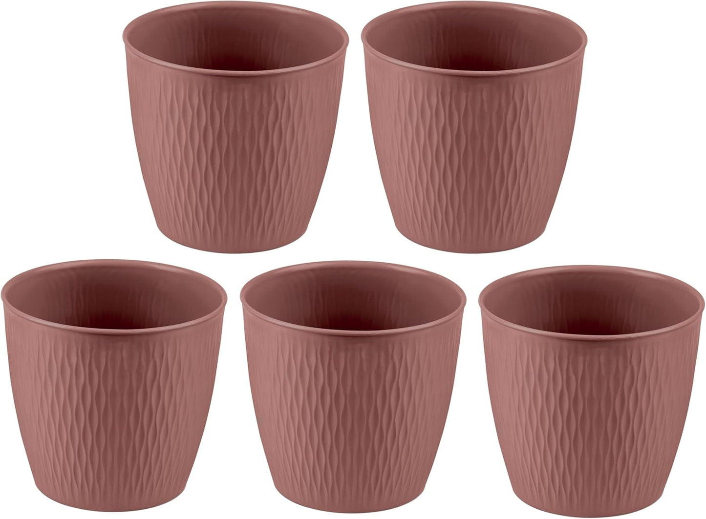 Set van 5 bruine potten, diameter 16 cm - Stevige kunststof potten - Decoratieve plantenbak met afwateringsmogelijkheid - Elegante pot voor binnen en buiten