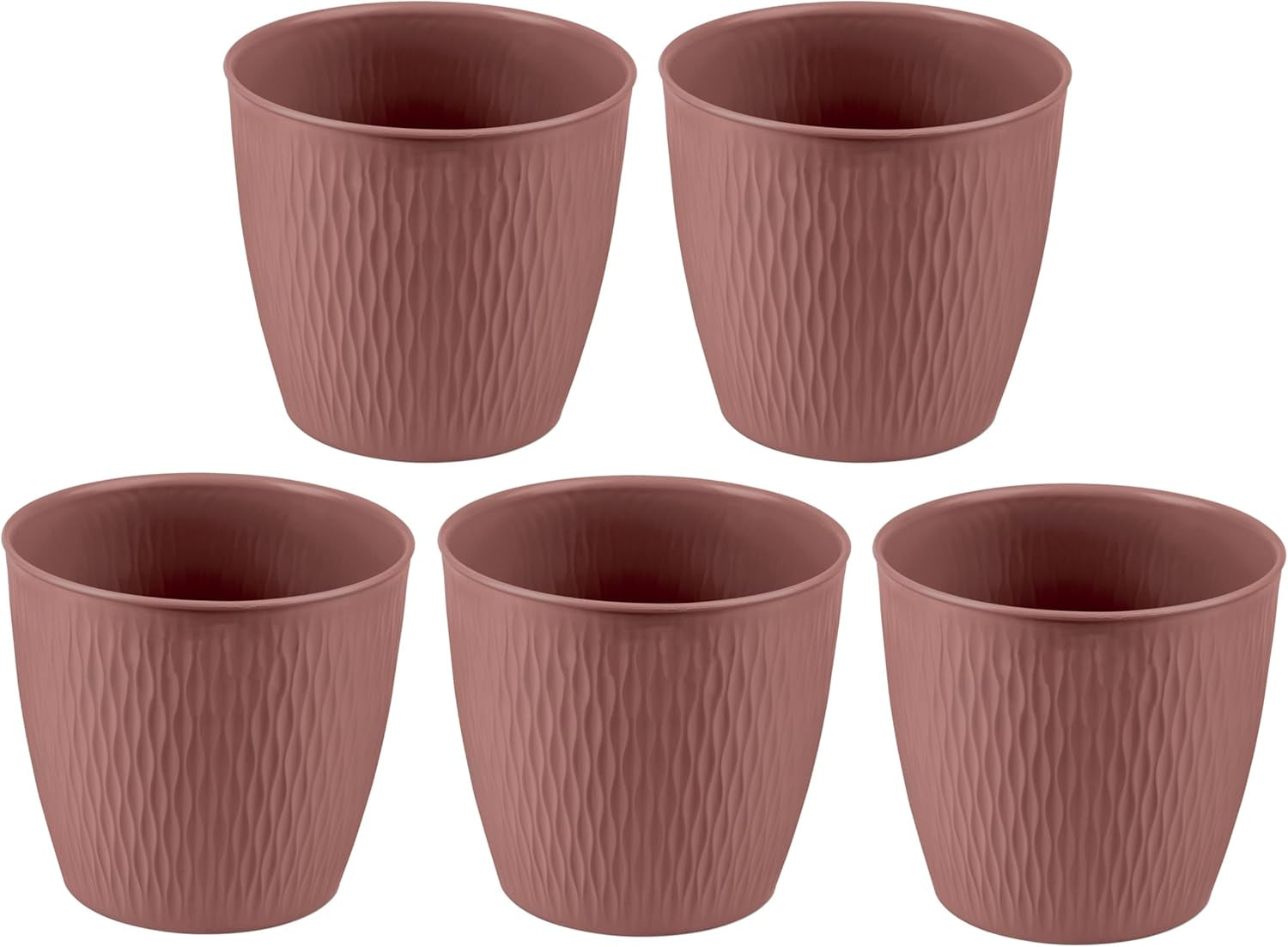 Set van 5 bruine potten, diameter 16 cm - Stevige kunststof potten - Decoratieve plantenbak met afwateringsmogelijkheid - Elegante pot voor binnen en buiten