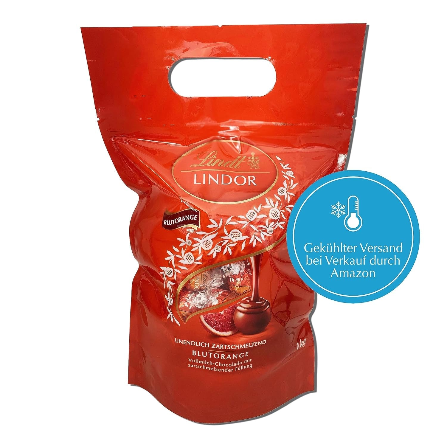 Lindt LINDOR Rood Oranje Chocolade Ballen | Hersluitbare zak van 1 kg | ca. 80 chocoladesnoepjes met smelt-in-je-mond-vulling | Bulkpakket, chocoladecadeau