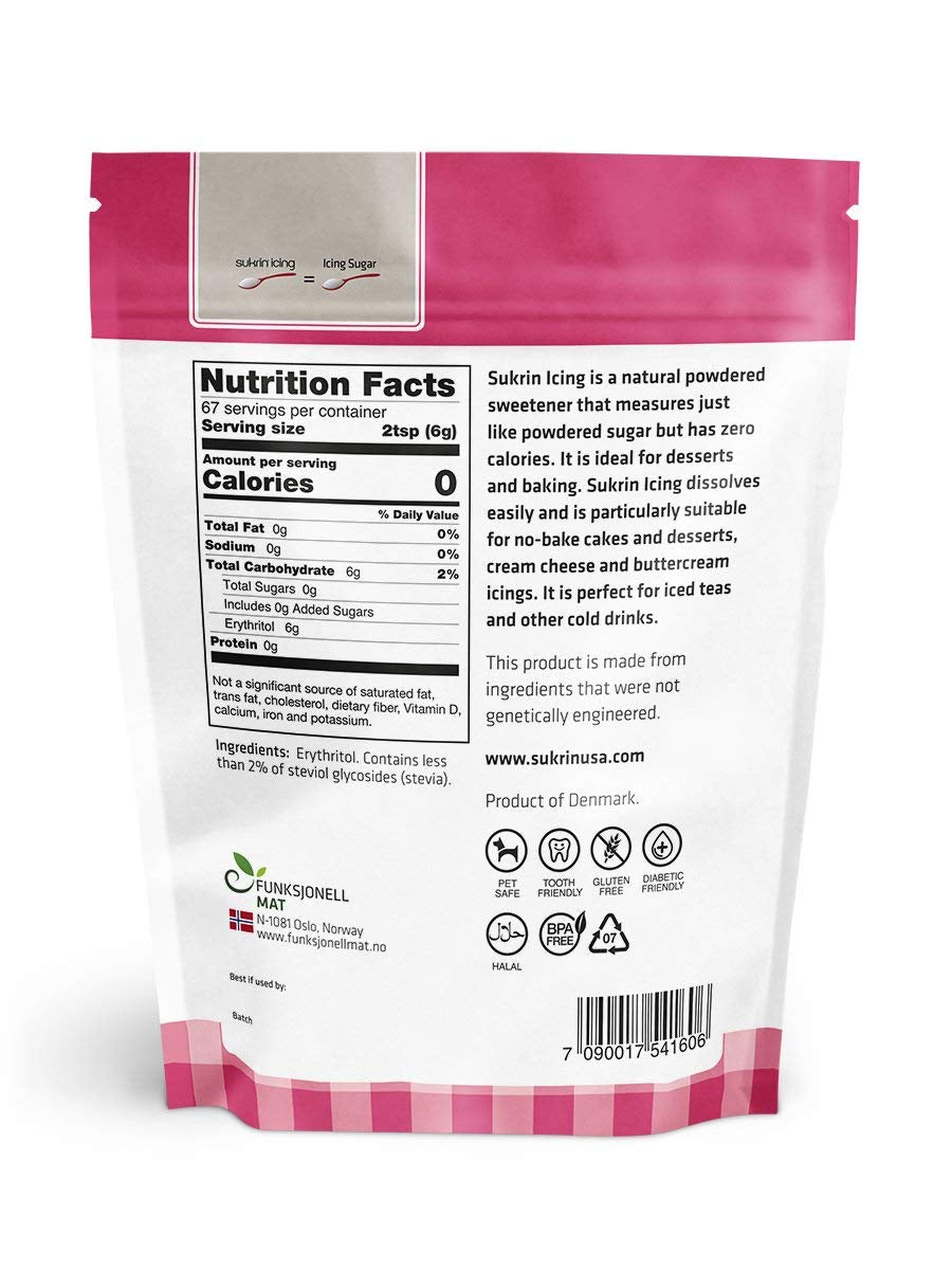 Sukrin Melis Zuckerersatz, Die Natürliche Alternative Zu Puderzucker Ohne Kalorien, 1Er-pakket (1 X 400 G) Zoetstoffen Naty Shop