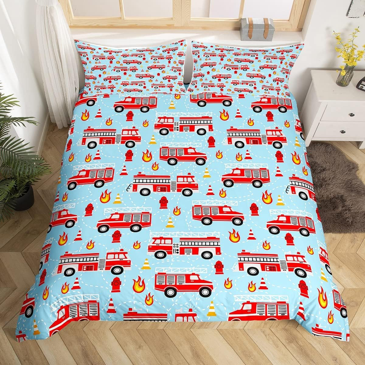 Jungen Cartoon Auto Beddenset 135X200,Kinder Bau Fahrzeuge Tröster Abdeckung Für Kind Kleinkind Teens,Dinosaurier Bettbezug,Traktor Maschinerie Bagger Bettdecke Abdeckung,Lkw Autos Bedtuchen Naty Shop Multi 14 220*240+80*80*2