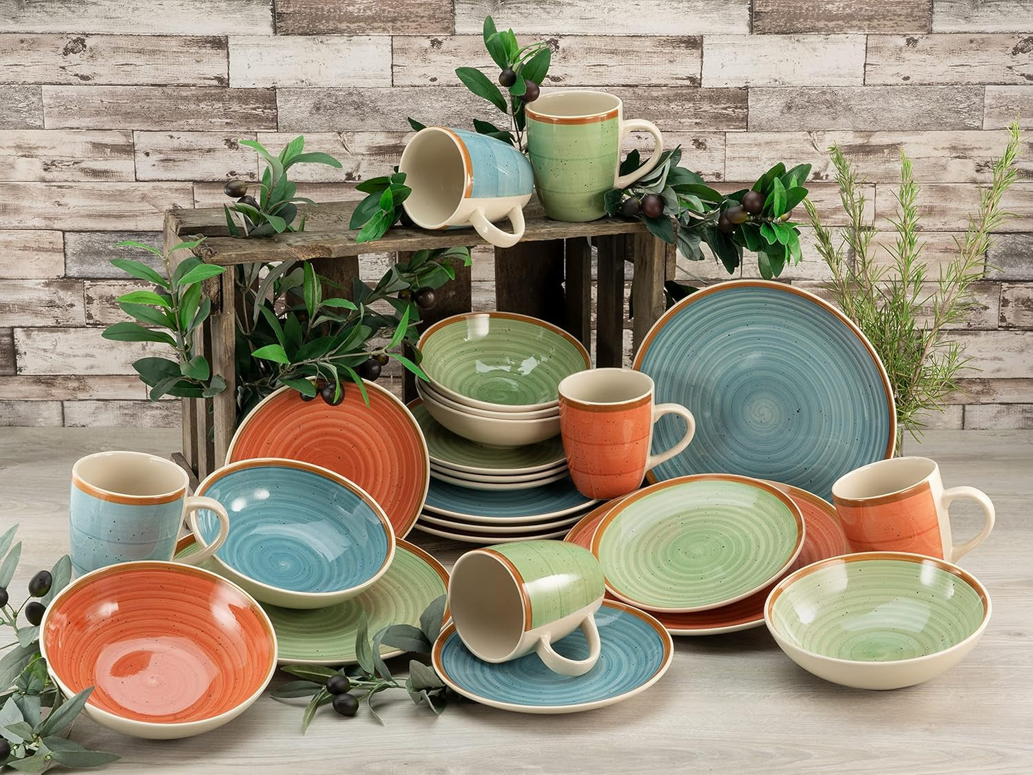 CreaTable, 22851, COUNTRY-serie, 24-delige serviesset voor 6 personen, porseleinen combinatieservies, vaatwasmachine- en magnetronbestendig, kwaliteitsproductie