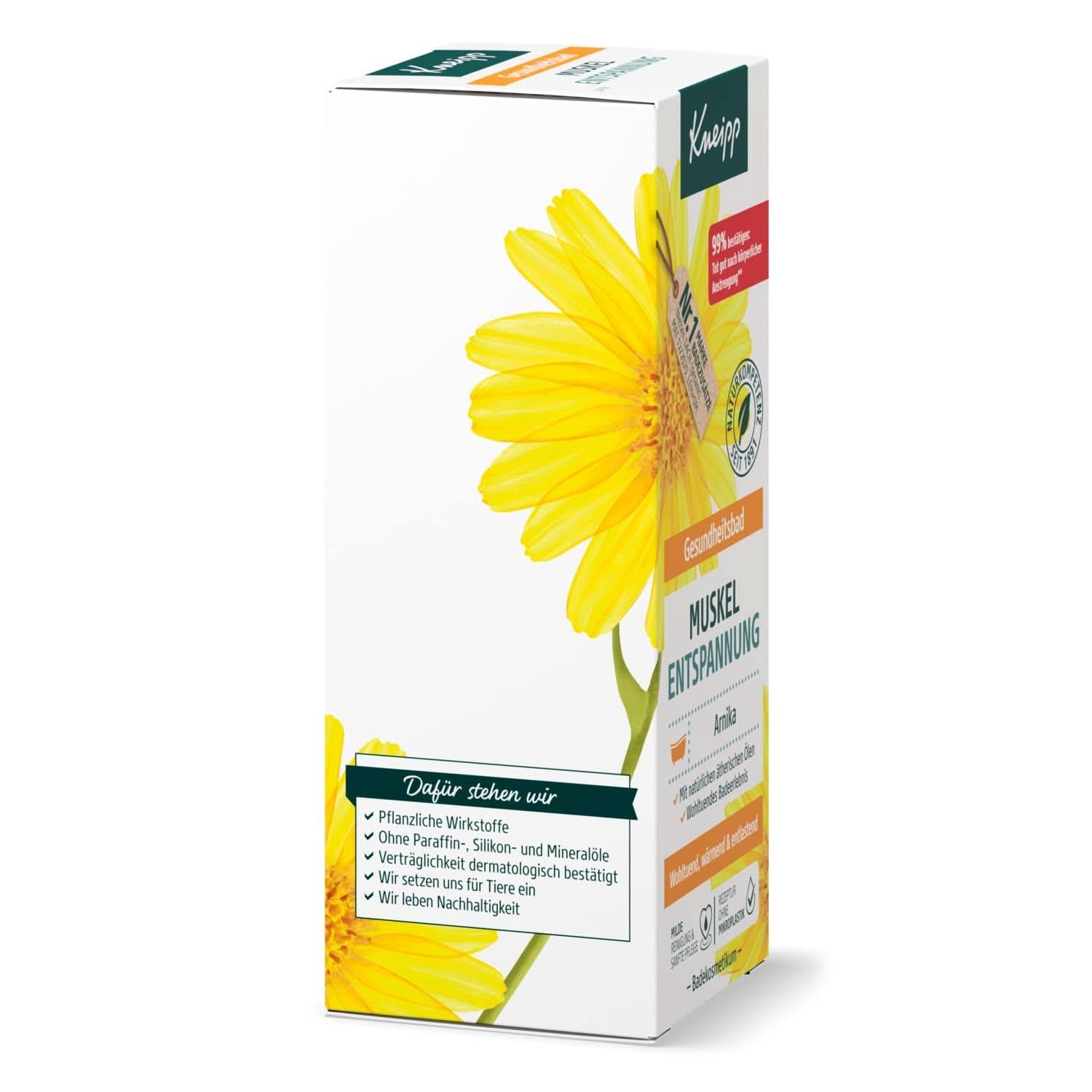Kneipp Health Bath, Spierontspanning, Badolie met arnica-extract en essentiële oliën van Cabreuva-, Rozemarijn- en Pinus-soorten, revitaliseert en geneest na lichamelijke inspanning, 100 ml Naty Shop
