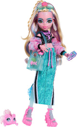Monster High Lagoona Blue Neptuna vis korte top en sport maxi rok pop met 7 accessoires, waaronder schelpzonnebril, snack en tas, JHK33