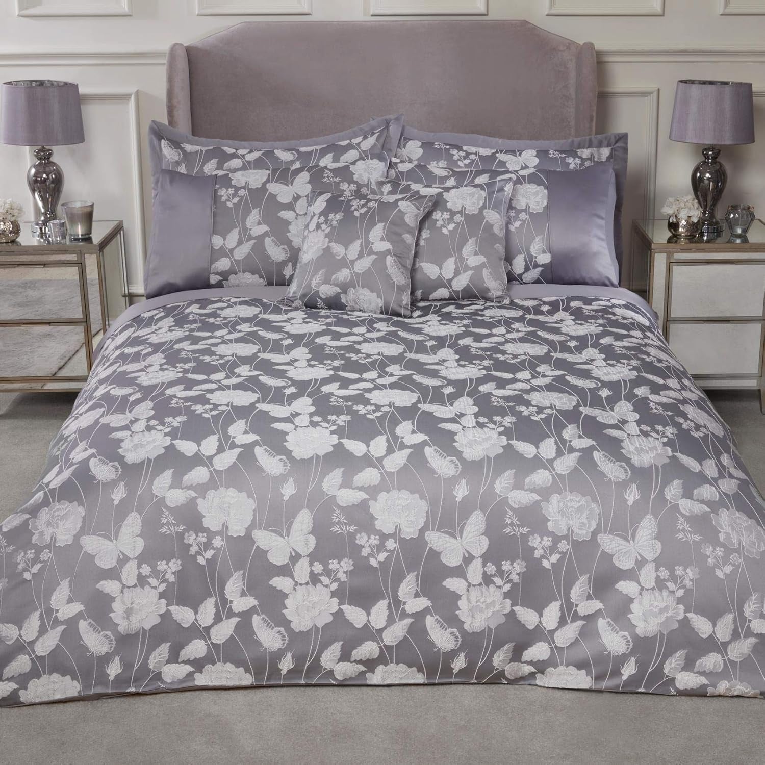 Emma Barclay Butterfly Meadow dekbed voor kingsize bed, 100% polyester, crème Naty Shop dekbedden en dekbedden Zilver Super King
