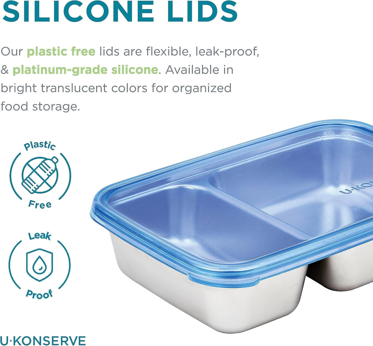 U Konserve - Verdeelde rechthoekige roestvrijstalen voedselcontainer met siliconen deksel - Island Teal - 28oz / 825ml Voedselbewaardozen Naty Shop
