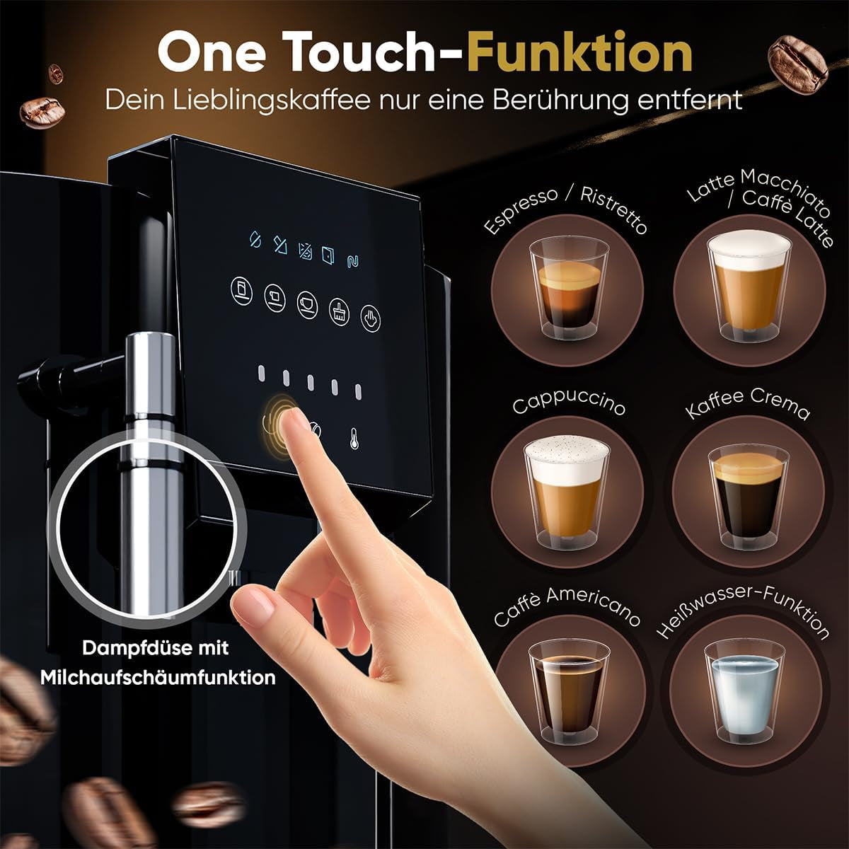 Volautomatische ProfiCook® espressomachine met melkopschuimer voor cappuccino | Conische slijpmachine | met kopjesverwarmingsfunctie | Italiaanse professionele pomp | Touchscreen | Espresso | PC KAV 1281