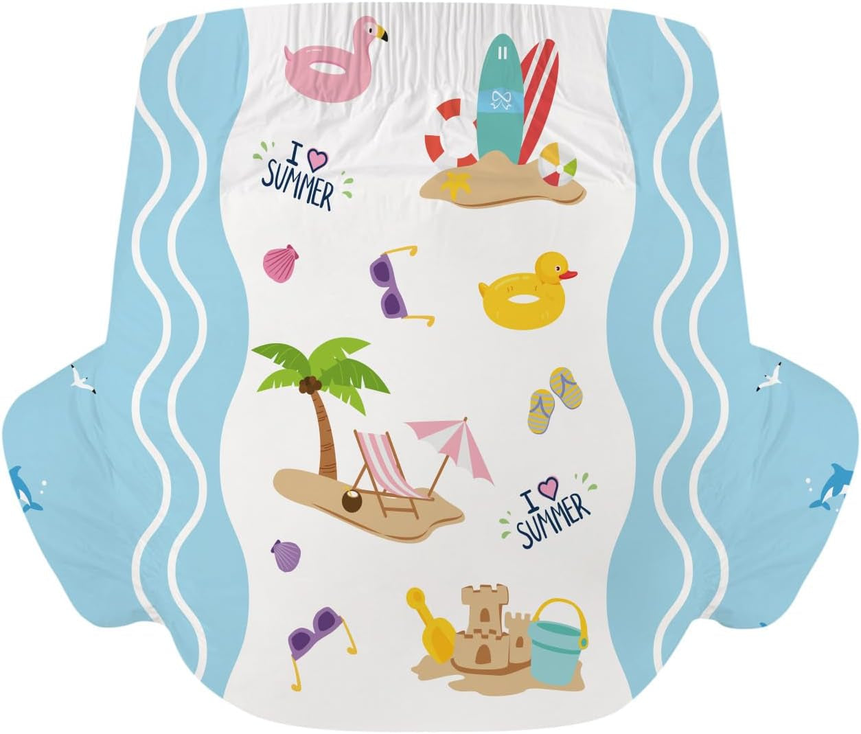 CutiePlusU luiers voor volwassenen, 10 stuks, wegwerpluiers voor dames en heren, maximaal absorptievermogen 's nachts - I Love Summer (middelgrote maat 71-96 cm)