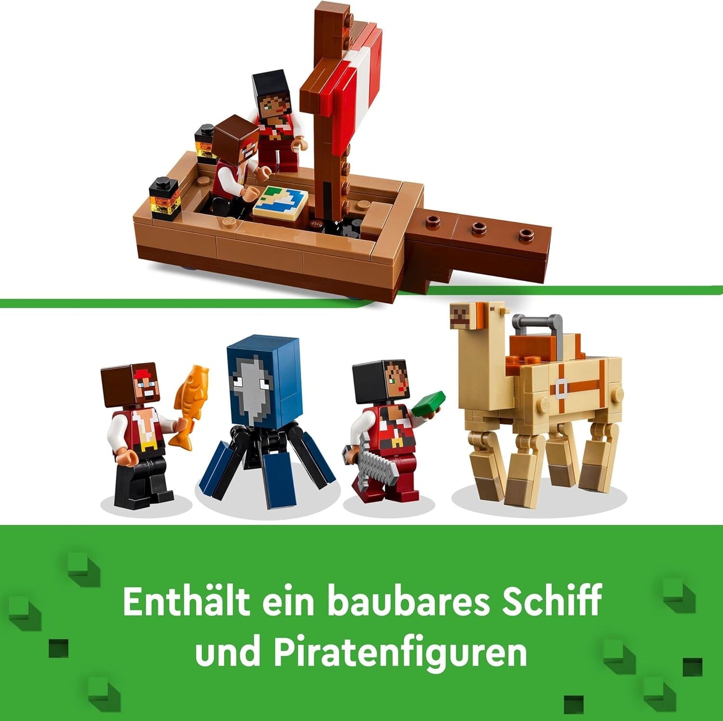 LEGO Minecraft Het piratenschip Voyage Inktvis en Kameel Piratenfiguur Speelgoedschip Bouwen Rollenspel Cadeau voor jongens en meisjes vanaf 8 jaar 21259 Bouwsets