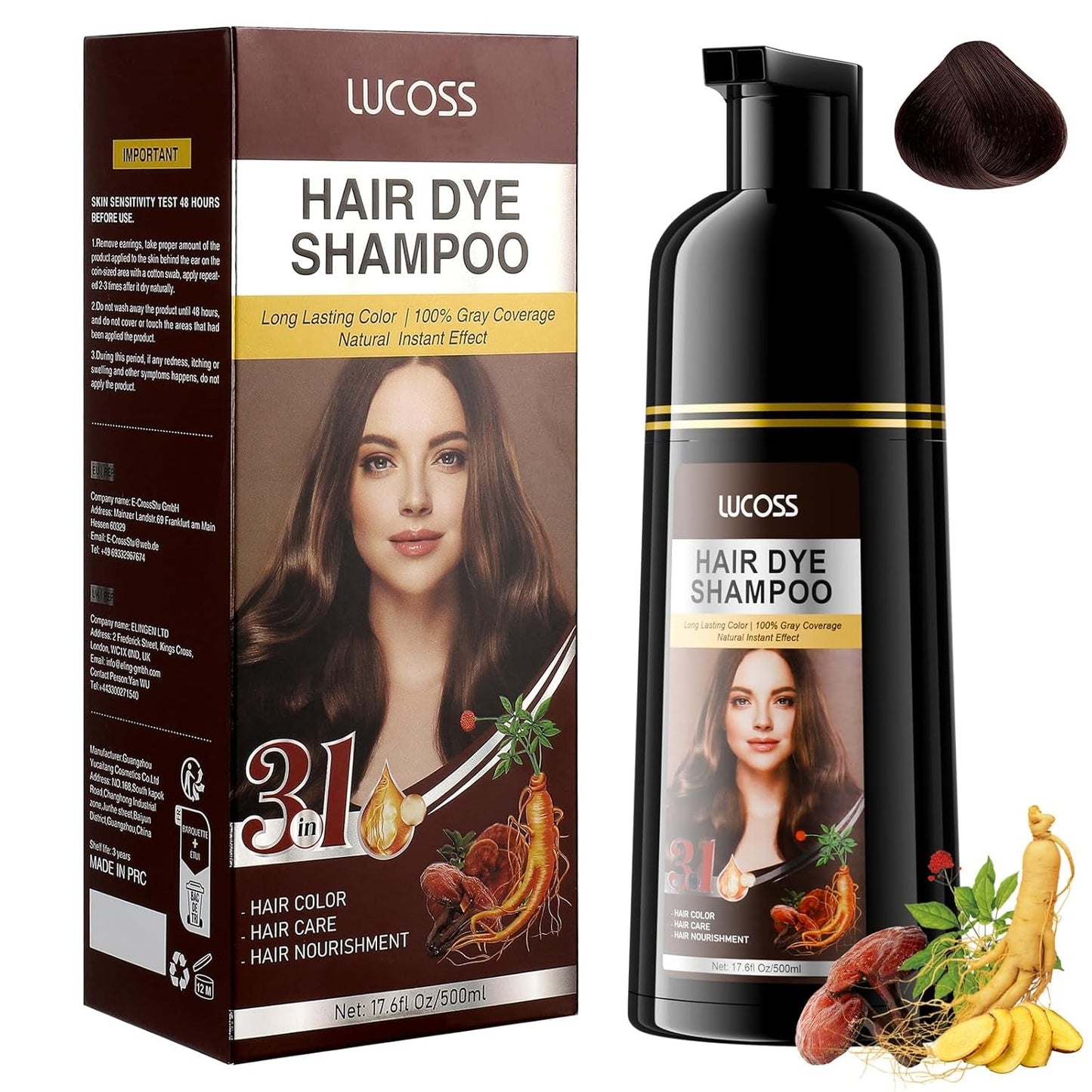 Instant Black Hair Shampoo, natuurlijke haarkleurshampoo, 100% grijsdekking - gemakkelijk en snel, semi-permanente kleuring voor zwart haar, haarkleurshampoo voor mannen en vrouwen Naty Shop Haarkleur Donkerbruin