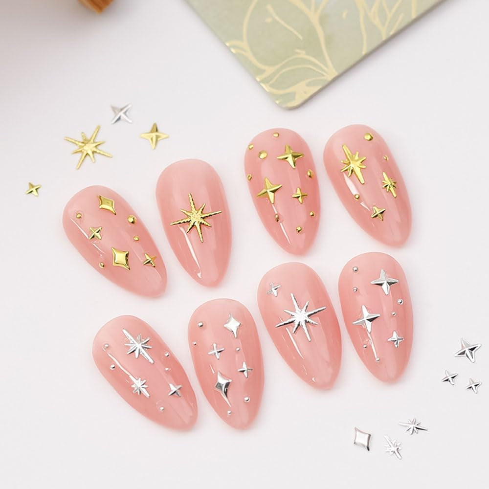120 stuks Goud-Zilveren Ster Nagelbedels Ster Y2K Nagels Metalen Ster Nagelbedels Gemengde Maten Nagelschroeven Ster Nagelontwerp Nagelkunst 3D Sterbedels Nageldecoratie Nagelbedels Nagelaccessoires